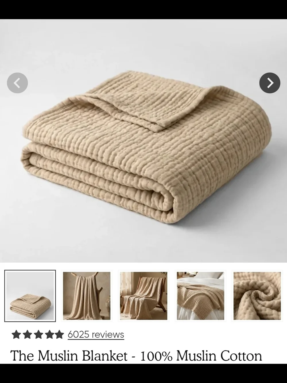 Soft Muslin Throw Blanket in Beige